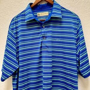 Donald Ross Mens Striped Polo Shirt Size L‎ Blue Green Golf Casual